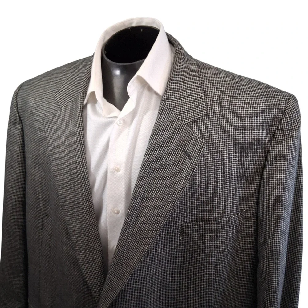 Jack Victor Mens Blazer 54 XL Gray Micro Check Silk Wool Kingwood SPJ